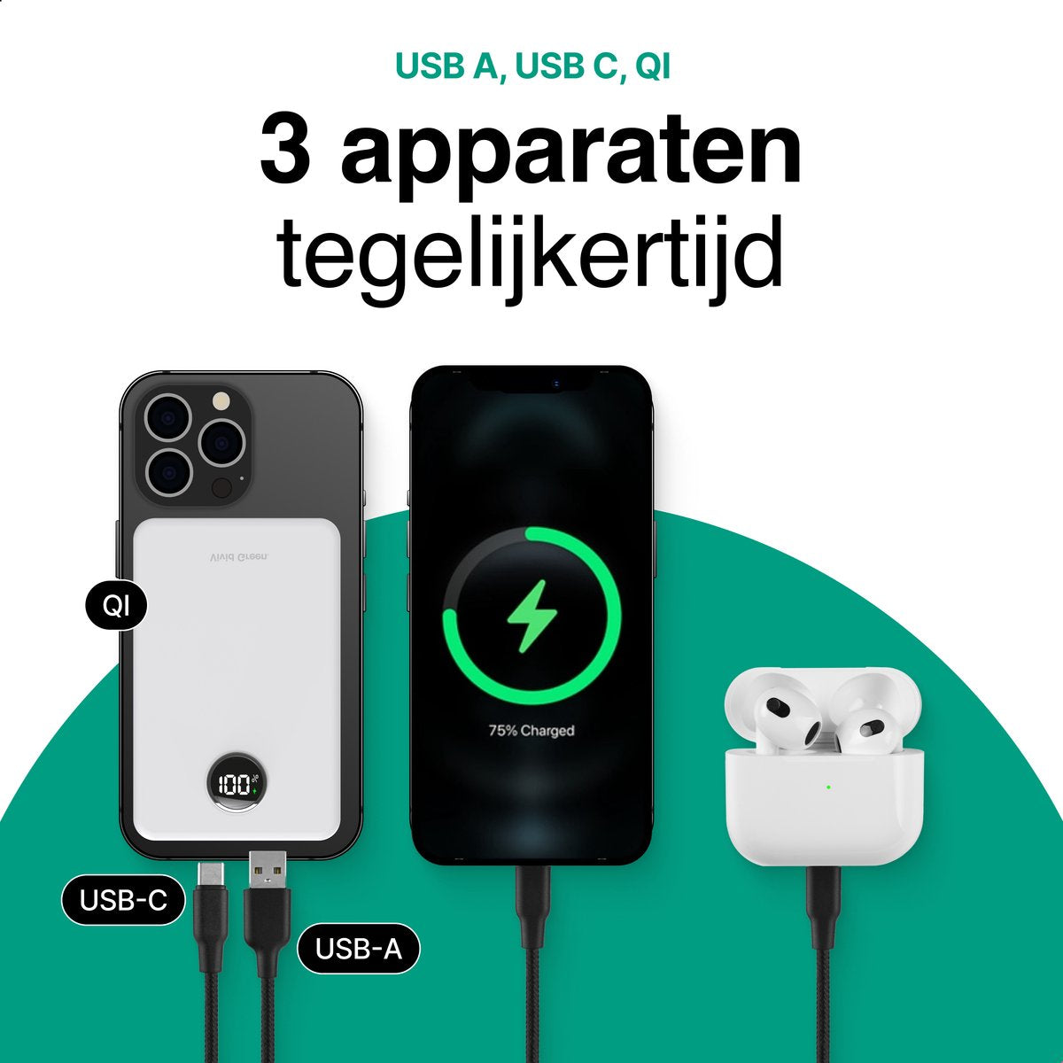 Draadloze Powerbank 10.000 mAh wit