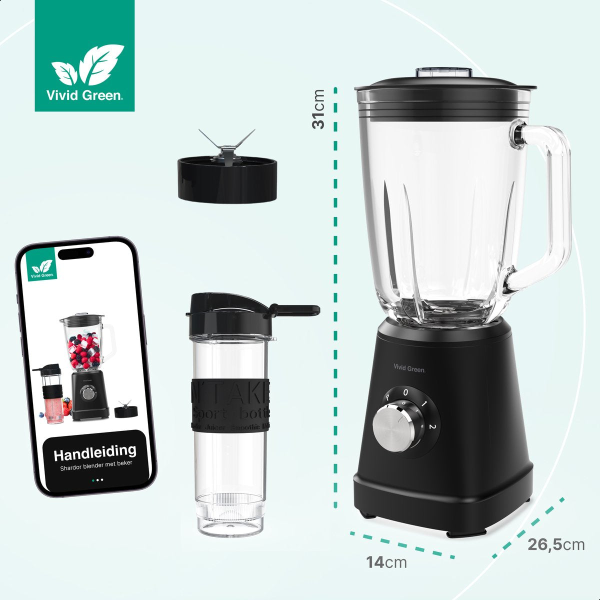 Vivid Green Blender met beker 1200W